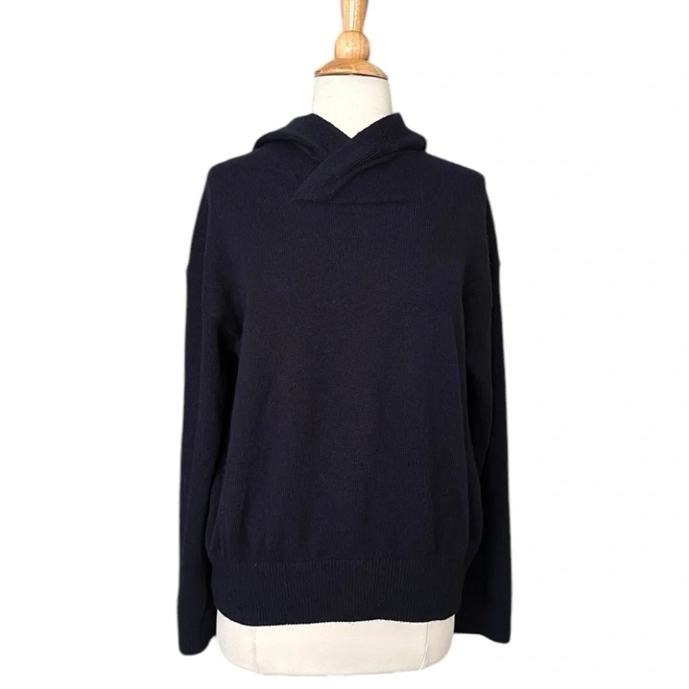 VINCE Cashmere Wool Blend Sweater Crossover Hooded Luxurious Minimalist, Small